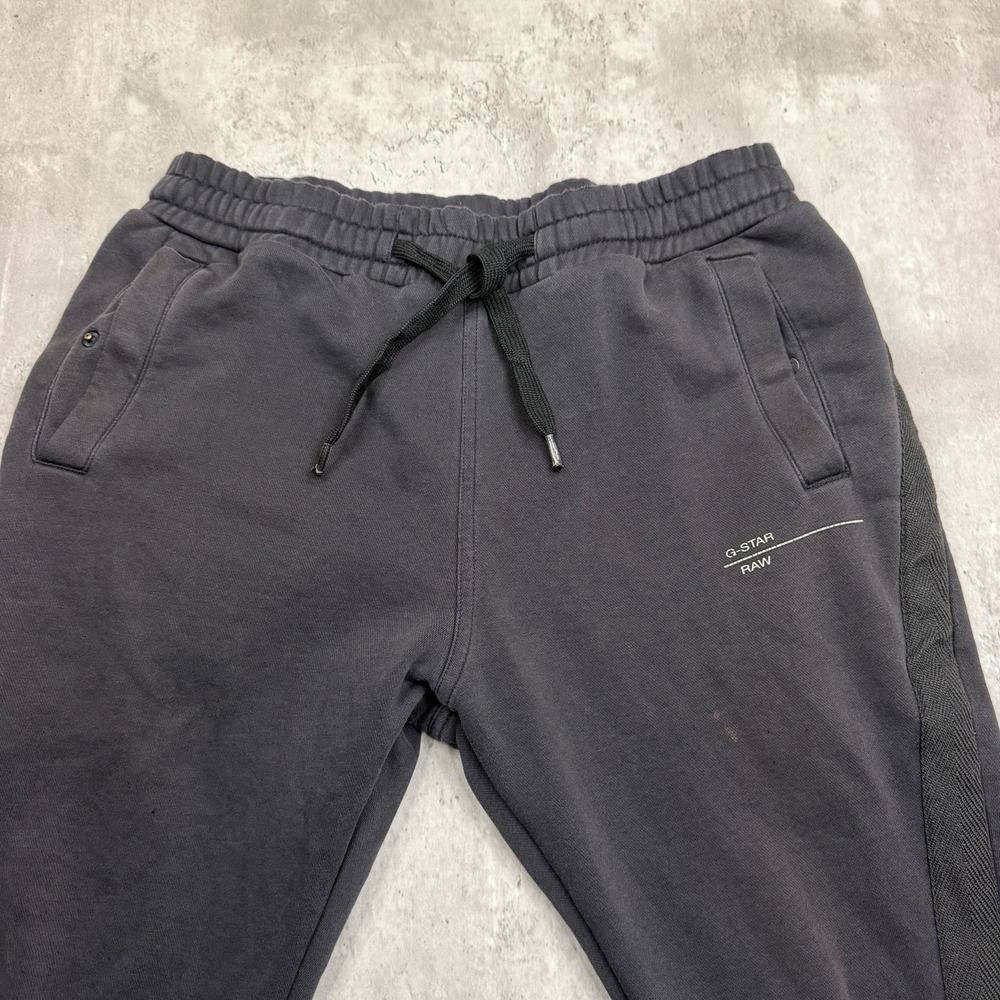 G-Star RAW Sweatpants Mens S Black Gray Side Stripe Tapered Joggers Fleece